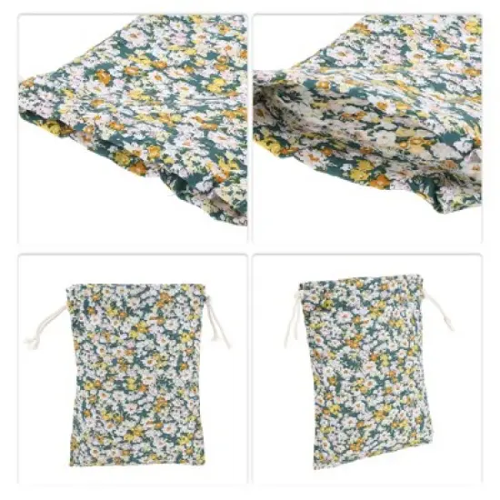 Unique Bargains Women Durable Drawstring Floral Cosmetic Bag Green 1 Pc image {2}