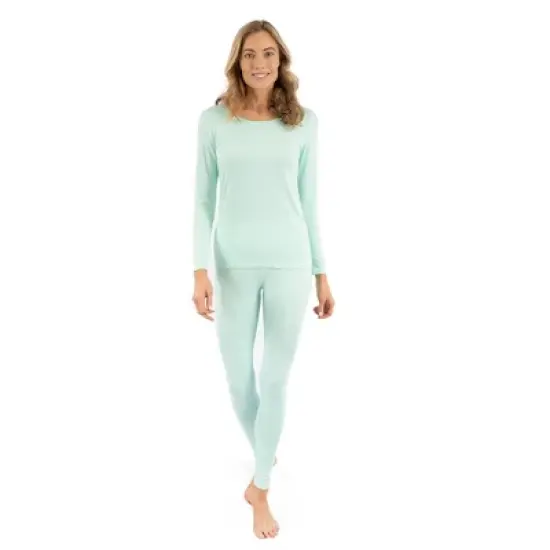 Leveret Womens Two Piece Classic Solid Color Thermal Pajamas image {9}