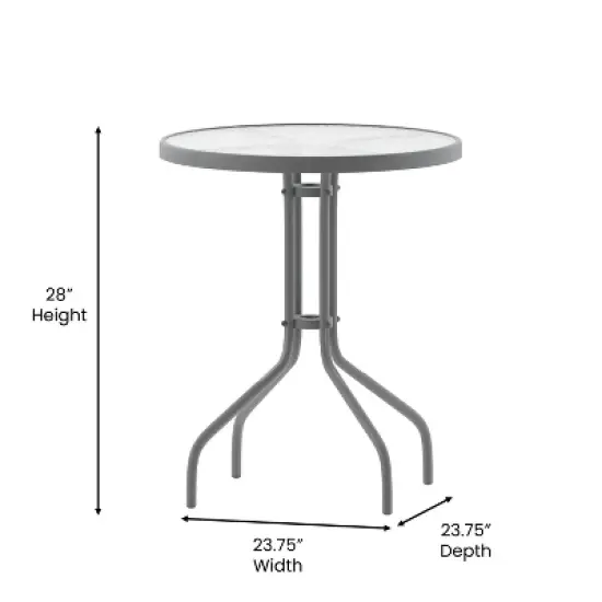 Emma and Oliver 23.75'' Round Glass Top Metal Table with 2 Aluminum Slat Stack Chairs image {9}