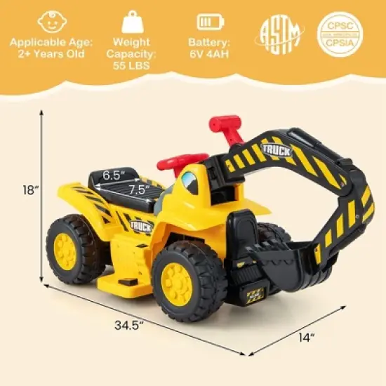 Costway 6V Electric Kids Ride On Excavator Pretend Play Toy Tractor w/ Basketball Hoop image {2}