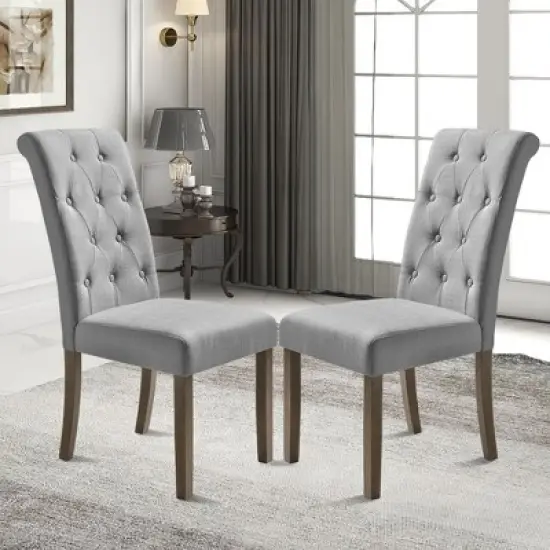 Set of 2 Aristocratic Solid Wood Tufted Dining Chair-ModernLuxe image {8}