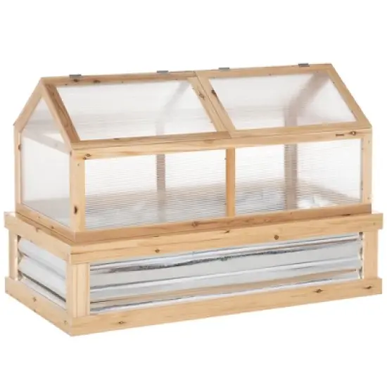 Outsunny Raised Garden Bed with Polycarbonate Greenhouse, Garden Wooden Cold Frame Greenhouse Flower Planter Protection, 48"x24"x32" image {6}