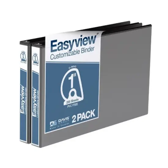 Easyview 2pk 1" Premium Angled D-Ring Binders 11x17" Black: Polypropylene Hard Cover, 225 Sheet Capacity, 2 Pockets image {8}