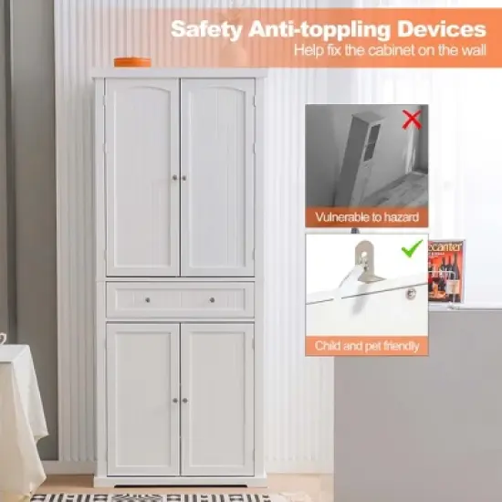 Costway 72'' Freestanding Kitchen Pantry Cabinet 4 Doors Storage Cupboard Shelves Drawer image {6}