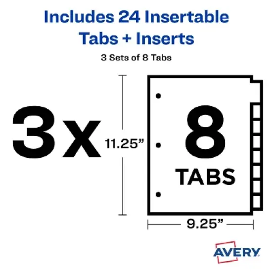 Avery Dividers for 3 Ring Binders, 8-Tab Binder Dividers, Two-Pocket Plastic Binder Dividers, Insertable Big Tab, Multicolor, 3 Sets (71907) image {7}