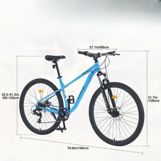 DSVIMOY Bicycles, 29 Inch Mountain Bike with Front Suspension and Height Adjustable Saddle, 8 Speed MTB for Men Women, Blue, 27.1"*41.7"*70.8" image {1}