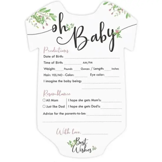 Sparkle and Bash 50 Pack Girl Baby Shower Prediction and Advice Cards for Parents to Be, Party Game with Floral Design, 5 x 7 In image {4}