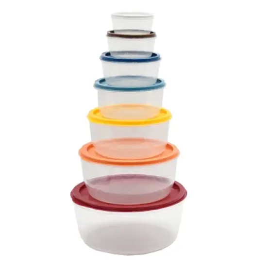 SharpChef 14pc Round Plastic Food Storage Container Set, Stackable, Nesting, Airtight Leak-proof Lids, Microwavable, 7 Colors image {4}