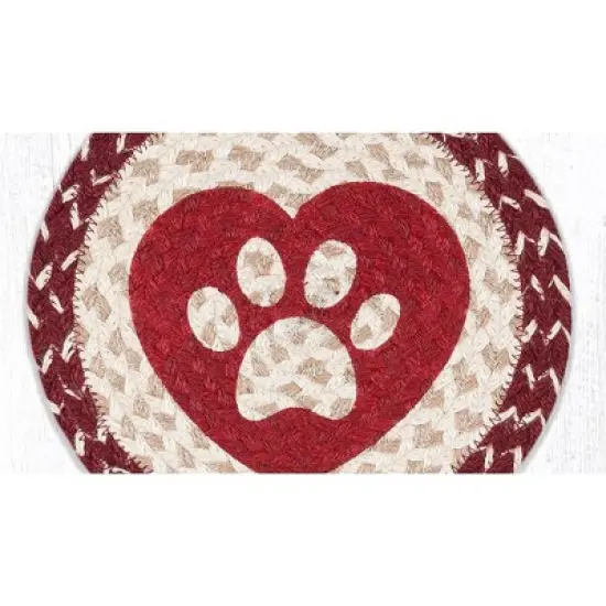 Earth Rugs Heart Paw Round Trivet &ndash; 10"x10" Braided Natural Fiber Hot Pad with Pet Lover Heart and Paw Print Design image {2}
