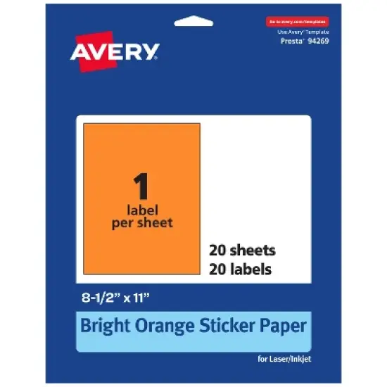 Avery Bright Orange Sticker Paper, 8.5" x 11" Rectangle image {10}