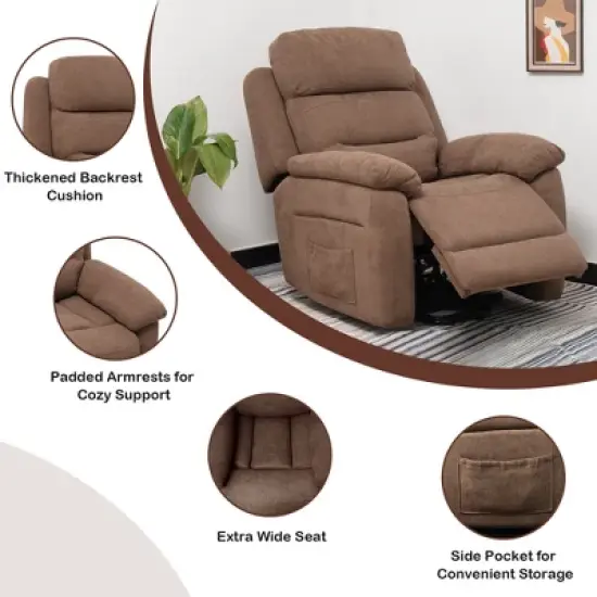 Costway Power Lift Recliner Chair Sofa for Elderly w/ Side Pocket & Remote Control Grey\Brown image {9}