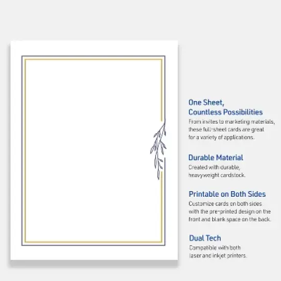 Avery 8.5" x 11" Cards, Gold & Navy Border with Florals, 10 ct image {2}