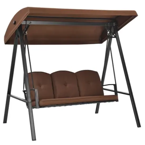 Costway Outdoor 3-Seat Porch Swing with Adjust Canopy and Cushions Gray\Brown image {9}