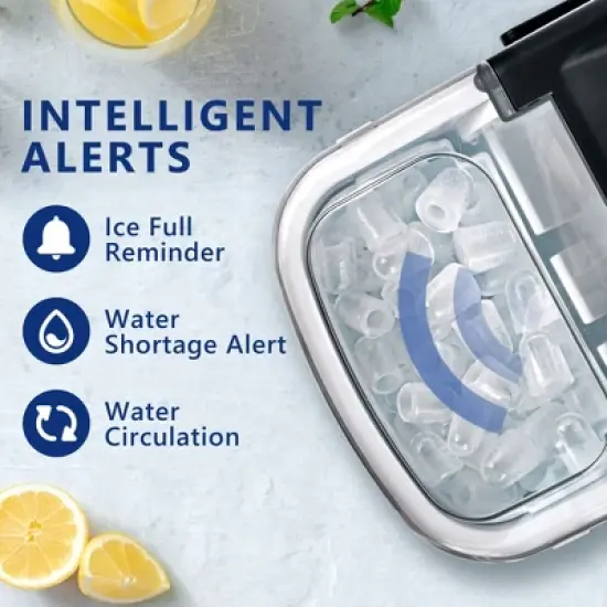 Simzlife Ice Maker Countertop, 26 Lbs/24H, Bullet Ice, 9 Pcs/6 Min, Portable Machine with Handle, Auto-Cleaning, Ultra Quiet, Smart Operation, Black image {5}