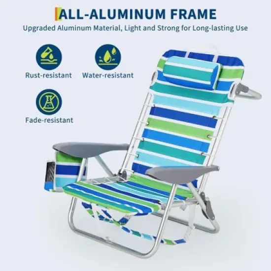 Beach Chair for Adults, Lightweight Portable Lay Flat Folding Beach Chair with 5 Reclining Positions image {3}