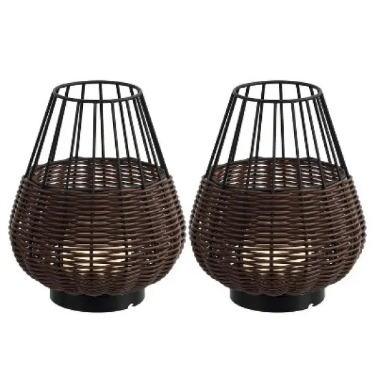 JONATHAN Y Elian 10" Decorative Indoor/Outdoor Faux Wicker Rechargeable/Cordless Dimmable Integrated LED Table Lamp image {8}