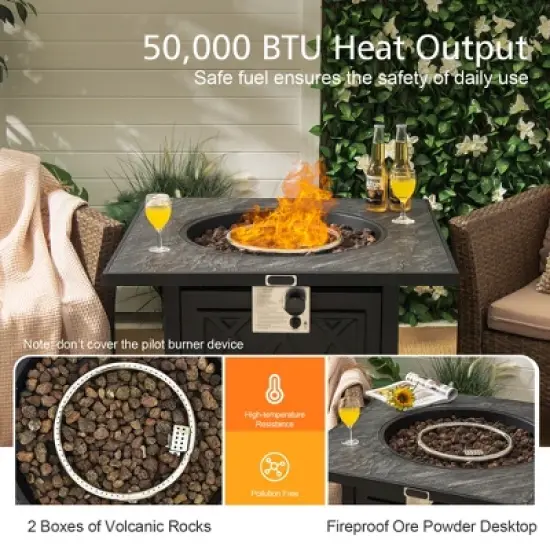 Costway 32'' Propane Fire Pit Table Square Tabletop w/Lava Rocks Cover 50,000 BTU image {5}