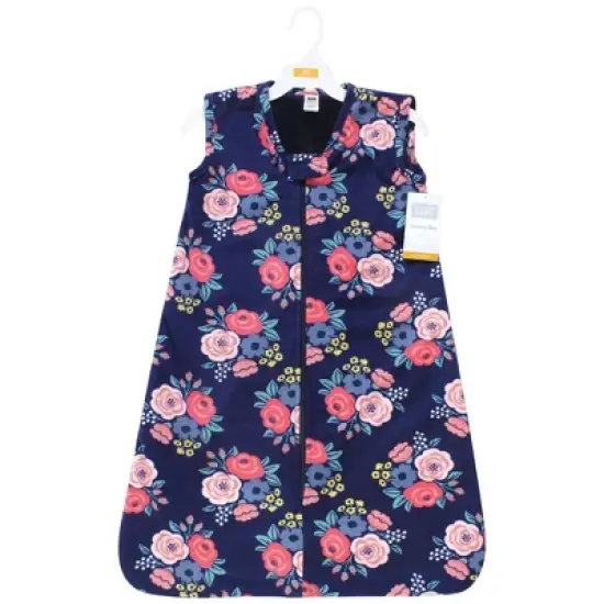 Hudson Baby Infant Girl Plush Faux Fur Sleeping Bag, Wearable Blanket, Navy Bold Floral image {1}