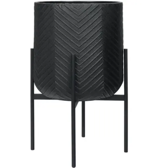 Storied Home Round Metal Planter with Chevron Pattern on Stand, Black image {4}