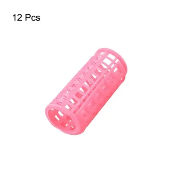 Unique Bargains Plastic Hair Styling DIY Compact Rollers 2.7" x 1.2" Pink 12 Pcs image {1}