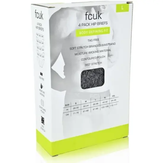 French Connection Men's 4 Pack 360 Stretch Hip Briefs - Premium Underwear for Men in Black (Colored Logo) Size: XX Large image {7}