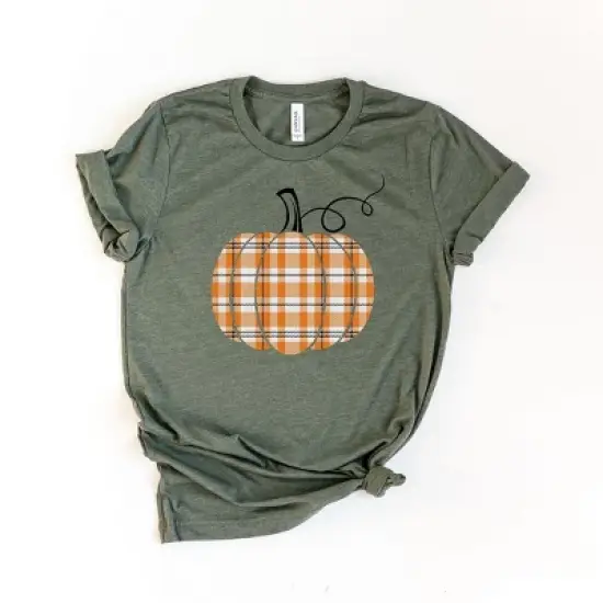 Simply Sage Market Women's Orange Plaid Pumpkin Circle Short Sleeve Graphic Tee image {4}