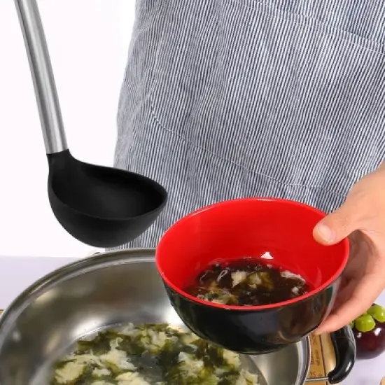 Unique Bargains Heat Resistant to 480&deg;F Restaurant Kitchen Cooking Utensil Soup Ladle Spoon 12.6 Inch Black 1 Pc image {4}