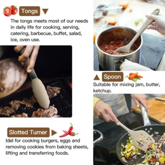 Itopfox Kitchen Utensil Set - 11-Piece Colorful Silicone Cooking Tools with Spatula, Spoon, Tongs, Whisk & More - Heat Resistant & Dishwasher Safe image {5}