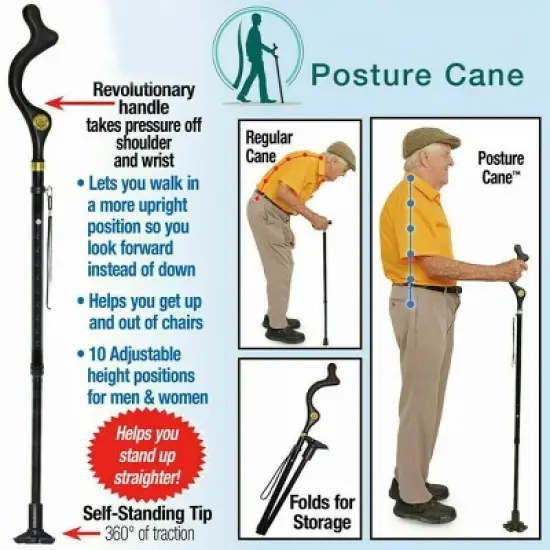 Adjustable Folding Walking Stick Cane, 10-Level Height Trekking Pole for Men & Women, Lightweight Posture Support Cane image {1}