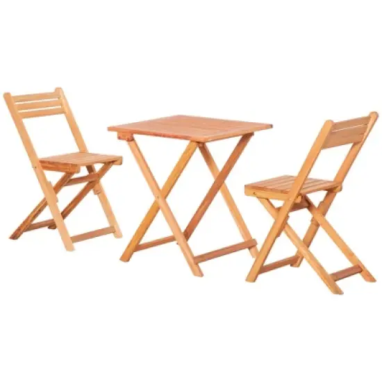 Outsunny 3 Piece Folding Patio Bistro Set,  Wooden Outdoor Chairs and Table Set,  Garden Dining Furniture for Poolside, Balcony, Teak image {3}