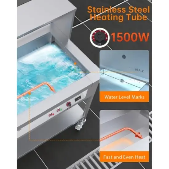 Commercial Food Warmer - 1500W Electric Steam Table with Acrylic Guard, 12-Pan Stainless Steel, (110V) image {5}