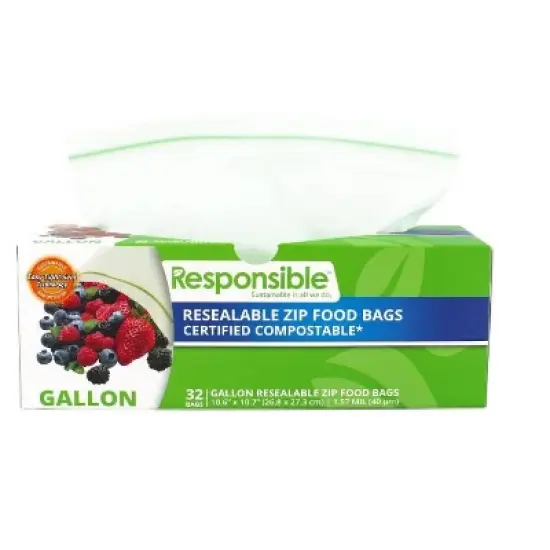 Responsible Products Resealable Gallon Size Zip Food Storage Bags Compostable - Box of 32 image {2}