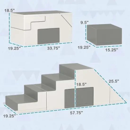 TopComfy Baby and Toddler Learning Toy Soft Foam Climbing Set for Motor Skills Development for Playroom, Light Gray, 57.9"*19.3"*18.5" image {2}