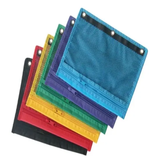 School Smart Mesh Zippered Binder Pockets, 10 x 7-1/2 Inches, Assorted Colors, Pack of 12 image {1}