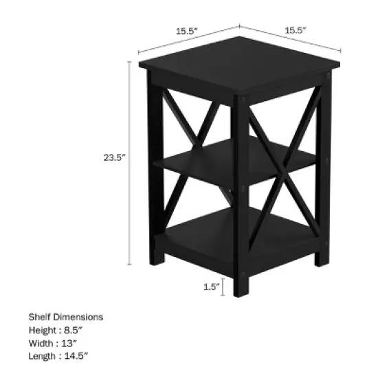 Hastings Home End Table with Two Shelves, X-Leg Design, and Wooden Stand, Black image {1}