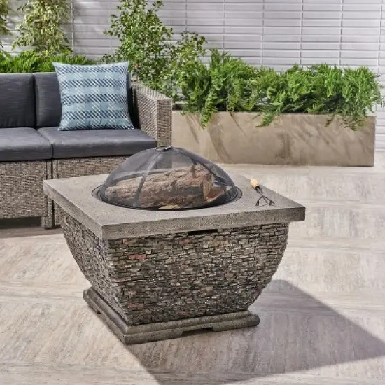 32" MgO Light-Weight Concrete Wood Burning Square Fire Pit, Grey image {3}