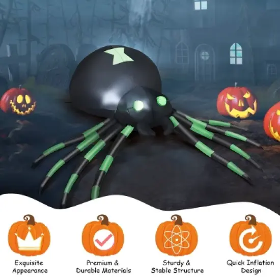 Tangkula Halloween Decoration 6FT Inflatable Blow-Up Spider With LED Lights Outdoor Yard image {4}