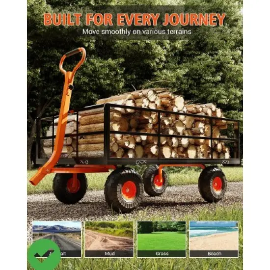 Heavy Duty Steel Garden Cart 1200 LBS Capacity 3 in 1 Pullable Garden Wagon with 13" Wheels for Gardening Soil Tools & Plant Transport image {7}