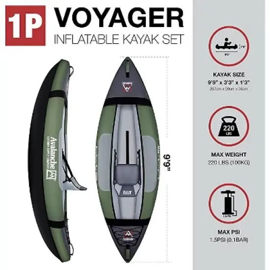 Avalanche Voyager 1P Inflatable Kayak Set - Green image {1}