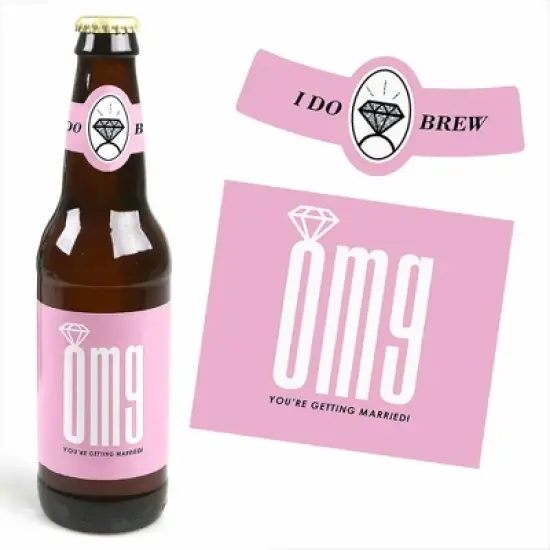 Big Dot of Happiness Omg, You're Getting Married - Engagement Party Decorations for Women - 6 Beer Bottle Label Stickers and 1 Carrier image {3}