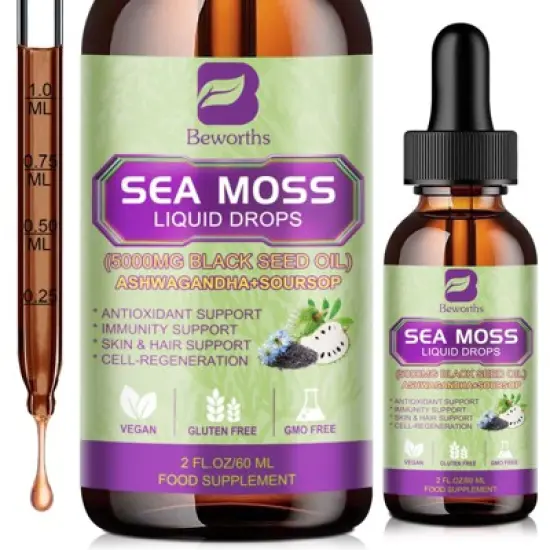 B Beworth Sea Moss Liquid Drops with Soursop Bitters - Multimineral Seamoss Supplement Support Antioxidant, Immune, Gut Health - 2 Fl.oz image {7}