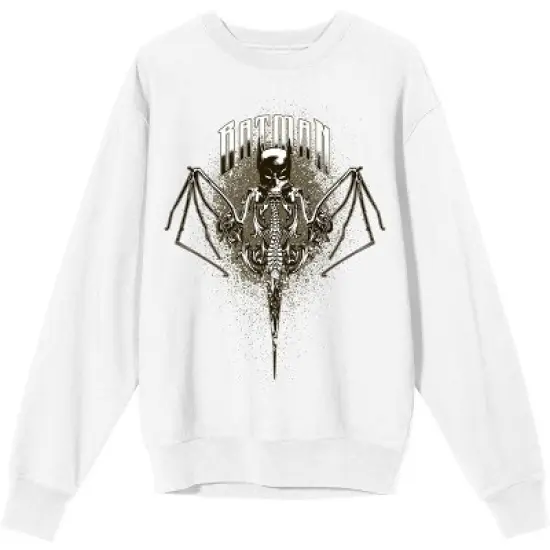 Batman Bat Mask With Bat Wings Men's White Crew Neck Long Sleeve Graphic Sweatshirt image {3}