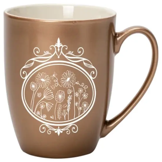 Elanze Designs Flowers in Circle Bronze 10 ounce New Bone China Coffee Cup Mug image {1}