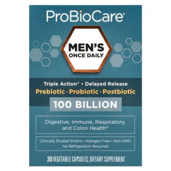ProBioCare Men's Once Daily, Prebiotic, Probiotic, Postbiotic, 100 Billion, 30 Vegetable Capsules image {3}