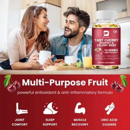 B Beworth Tart Cherry Extract Capsules with Bilberry Fruit & Celery Seed, 120ct image {3}