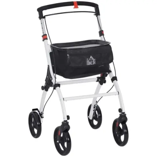 HOMCOM Upright Walker for Seniors and Adults, Walk Up Rollator with Storage Bag, Tray, Adjustable Handle Height image {7}