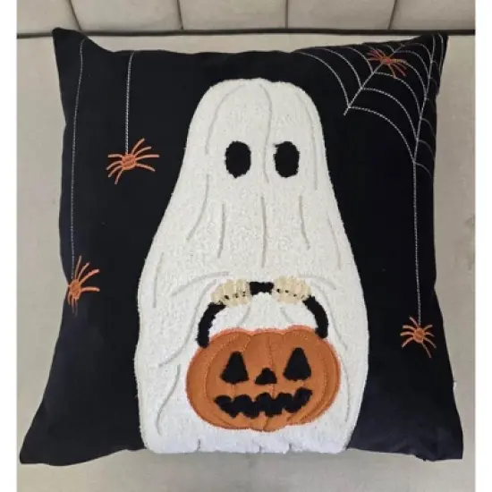 Halloween Ghost with Pumpkin Bucket Throw Pillow image {4}