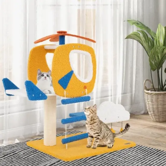 Tangkula Aviation-themed Cat Tree for Indoor Cats w/ Helicopter Top Perch Scratching Post image {3}