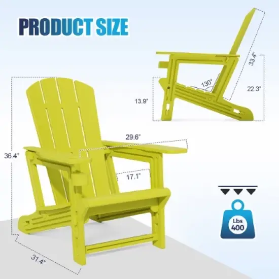 FURNIinspire Patio Accent Chairs Outdoor Folding Chairs Adirondack Chair, Portable Chair With Handles For Beach, Backyard, Yellow, 31.4"*29.6"*36.4" image {2}