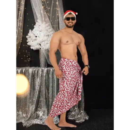 HAPPY BAY Men's Christmas Tree Swim Bath Trunk Swimsuit Regular Surfing Swimwear Sarong Long Pareo Beach Gifts Wrap for Men One Size Red image {2}